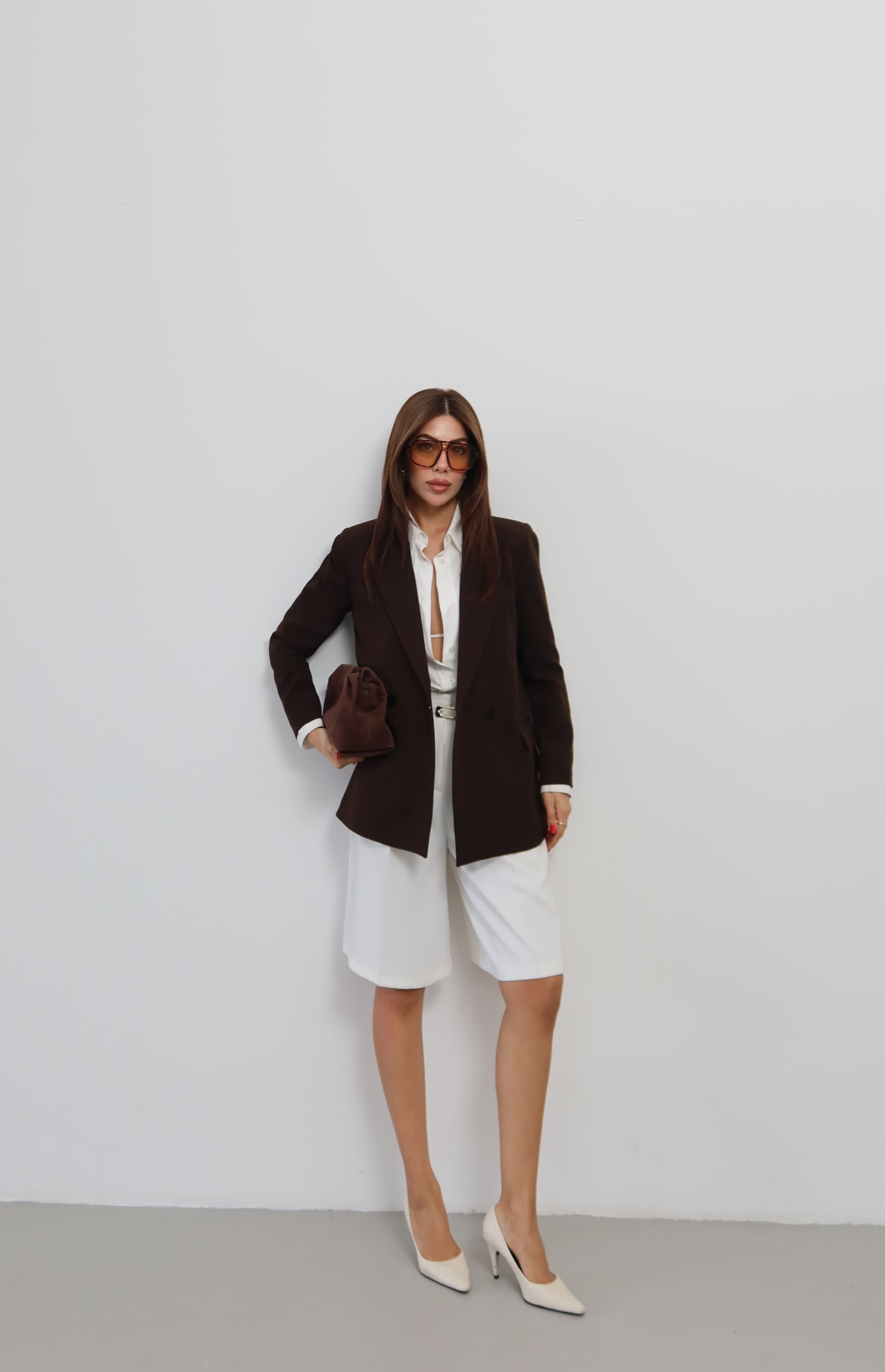 SW Kruvaze Blazer Ceket — Kahverengi — görsel 2