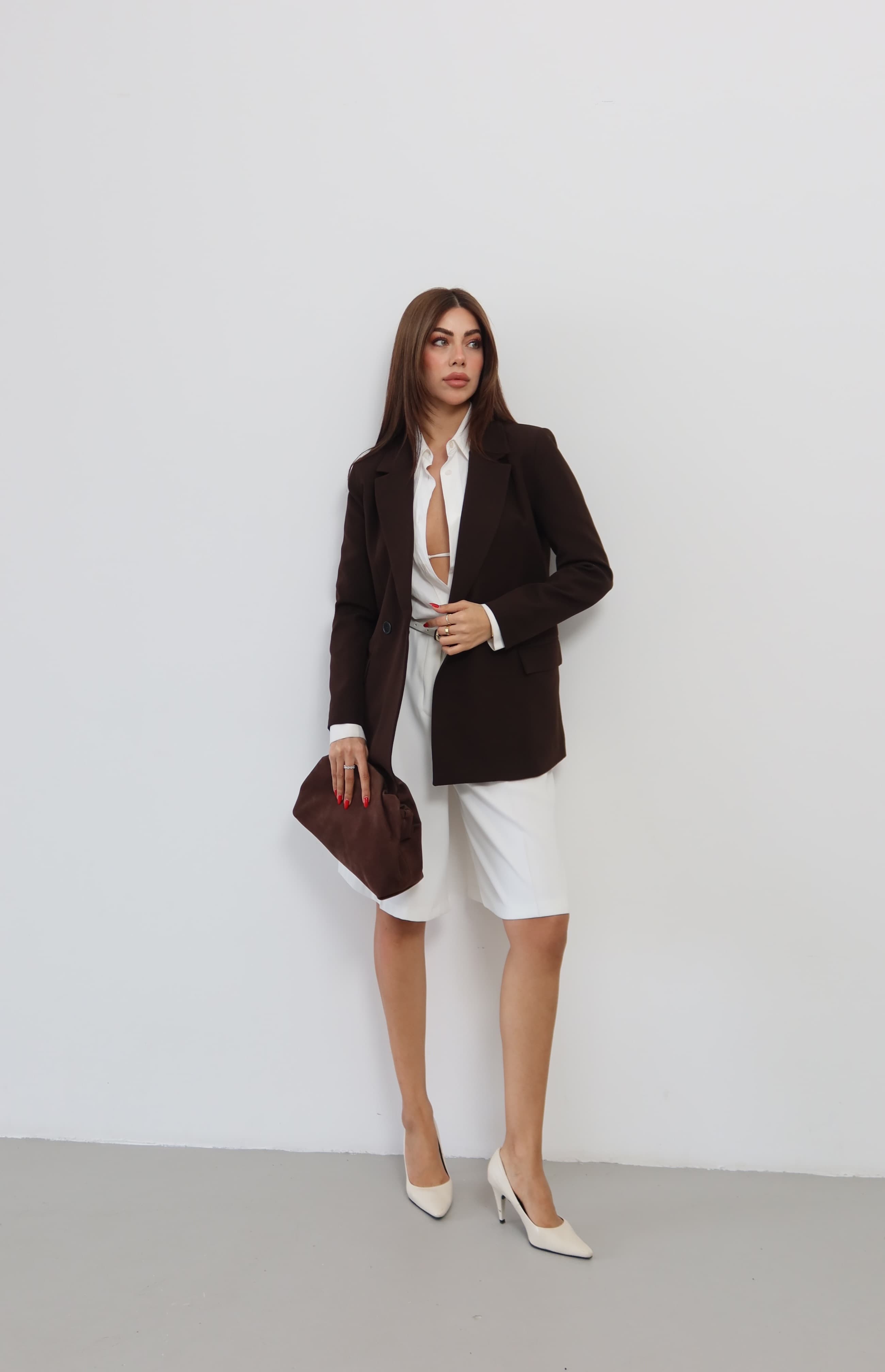 SW Kruvaze Blazer Ceket — Kahverengi — görsel 3