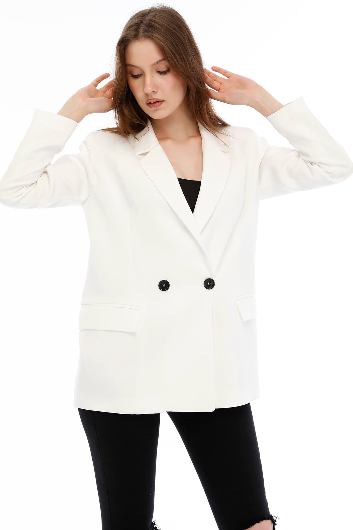 SW Kruvaze Blazer Ceket — Beyaz — görsel 1