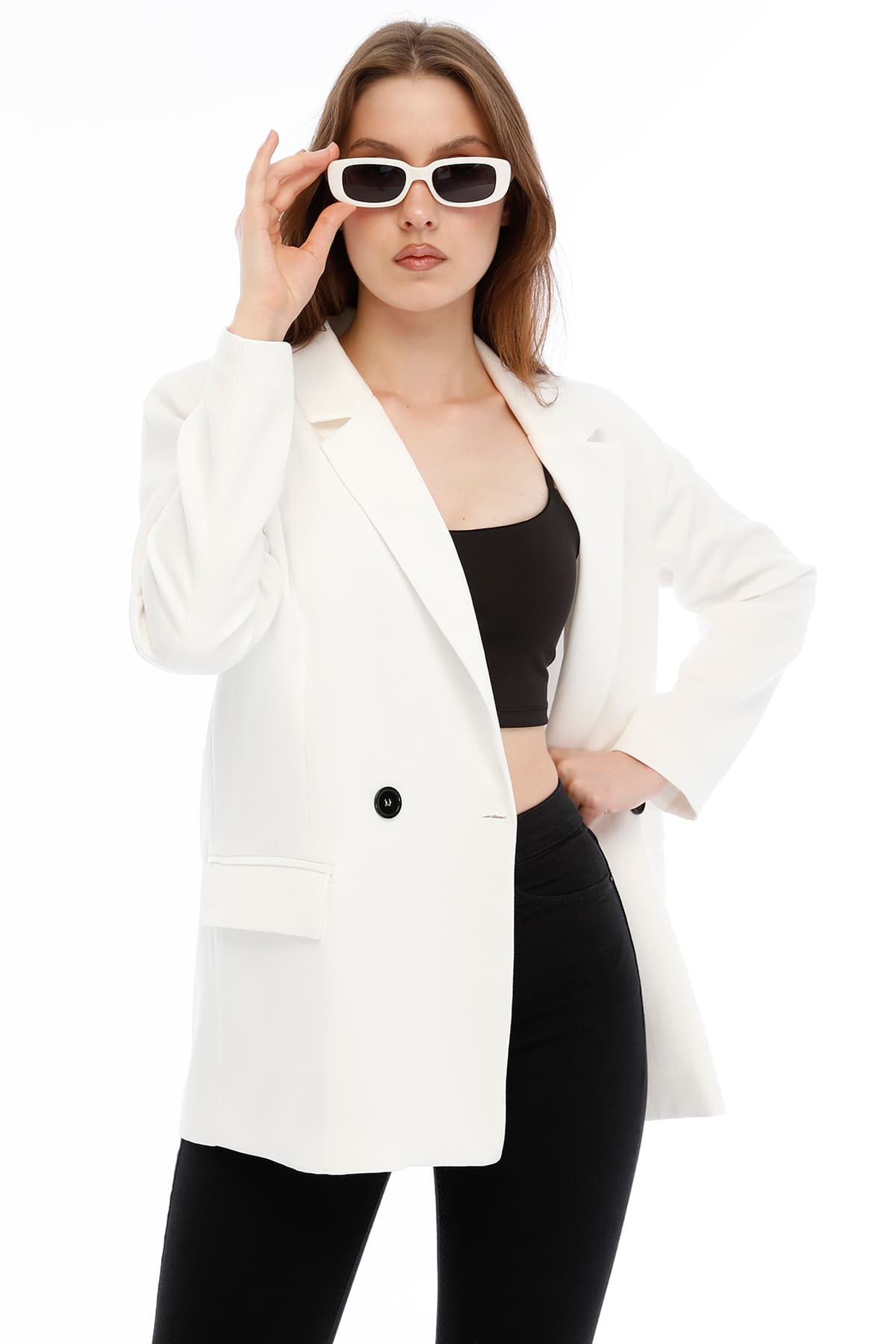 SW Kruvaze Blazer Ceket — Beyaz — görsel 4