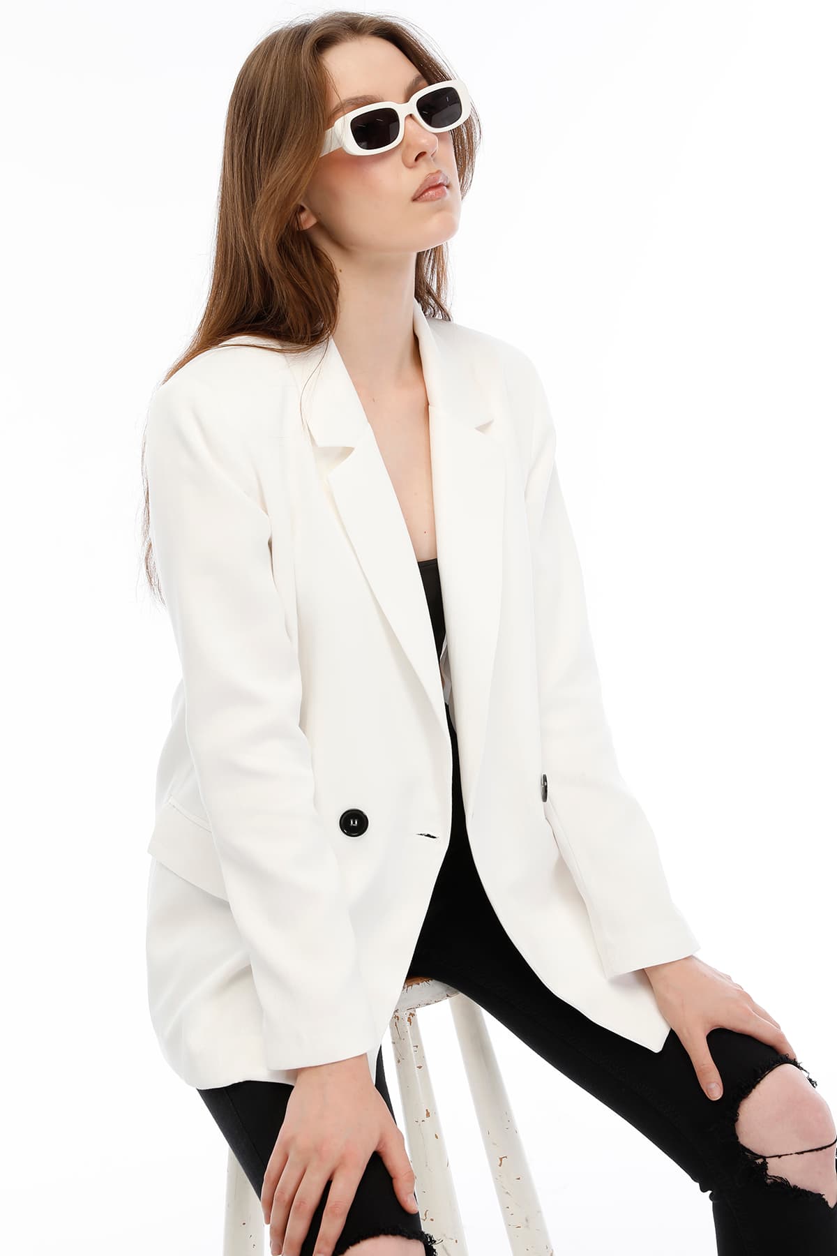 SW Kruvaze Blazer Ceket — Beyaz — görsel 5