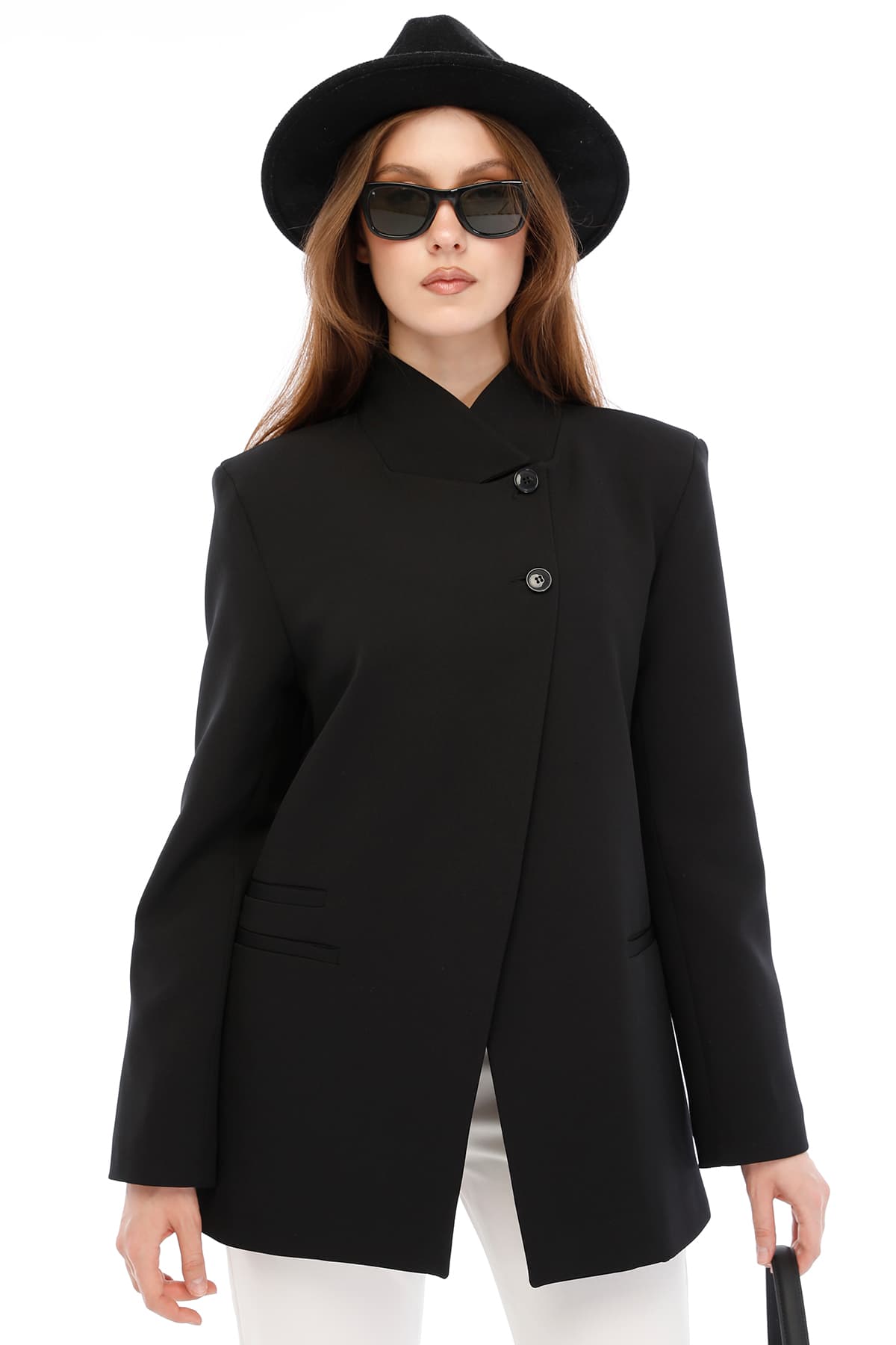 Temiz Kesim Asimetrik Blazer — Siyah — görsel 5