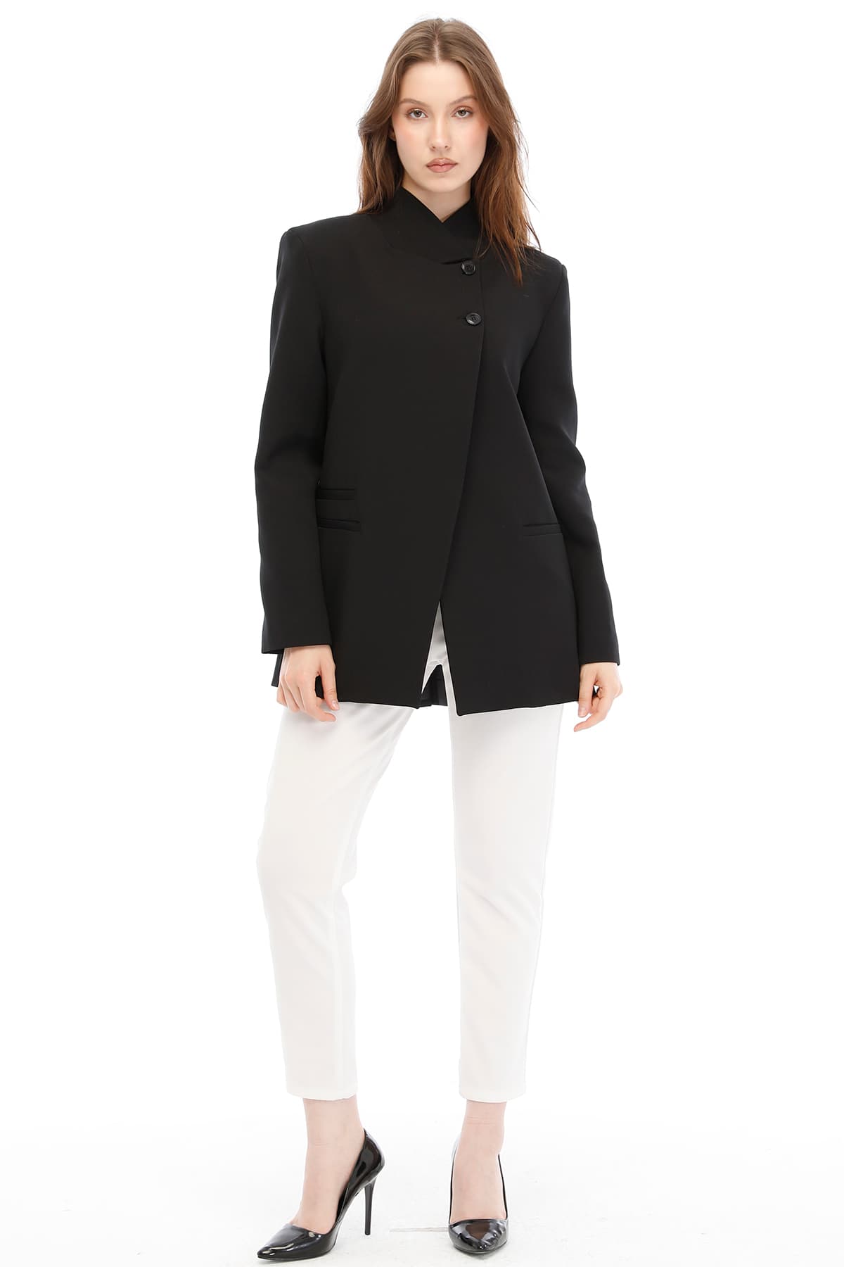 Temiz Kesim Asimetrik Blazer — Siyah — görsel 1