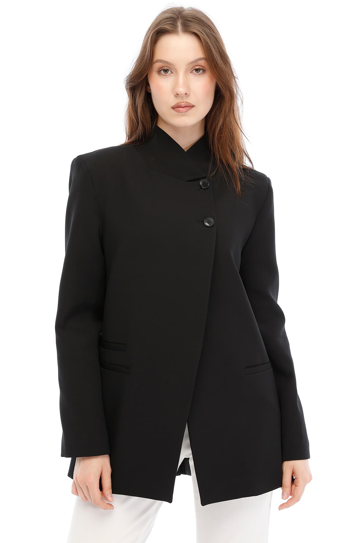 Temiz Kesim Asimetrik Blazer — Siyah — görsel 2