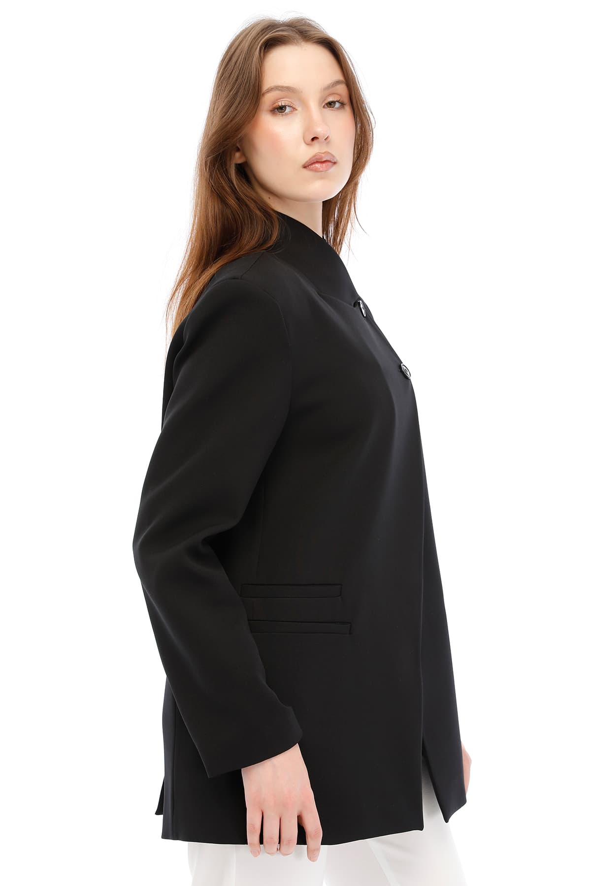 Temiz Kesim Asimetrik Blazer — Siyah — görsel 6