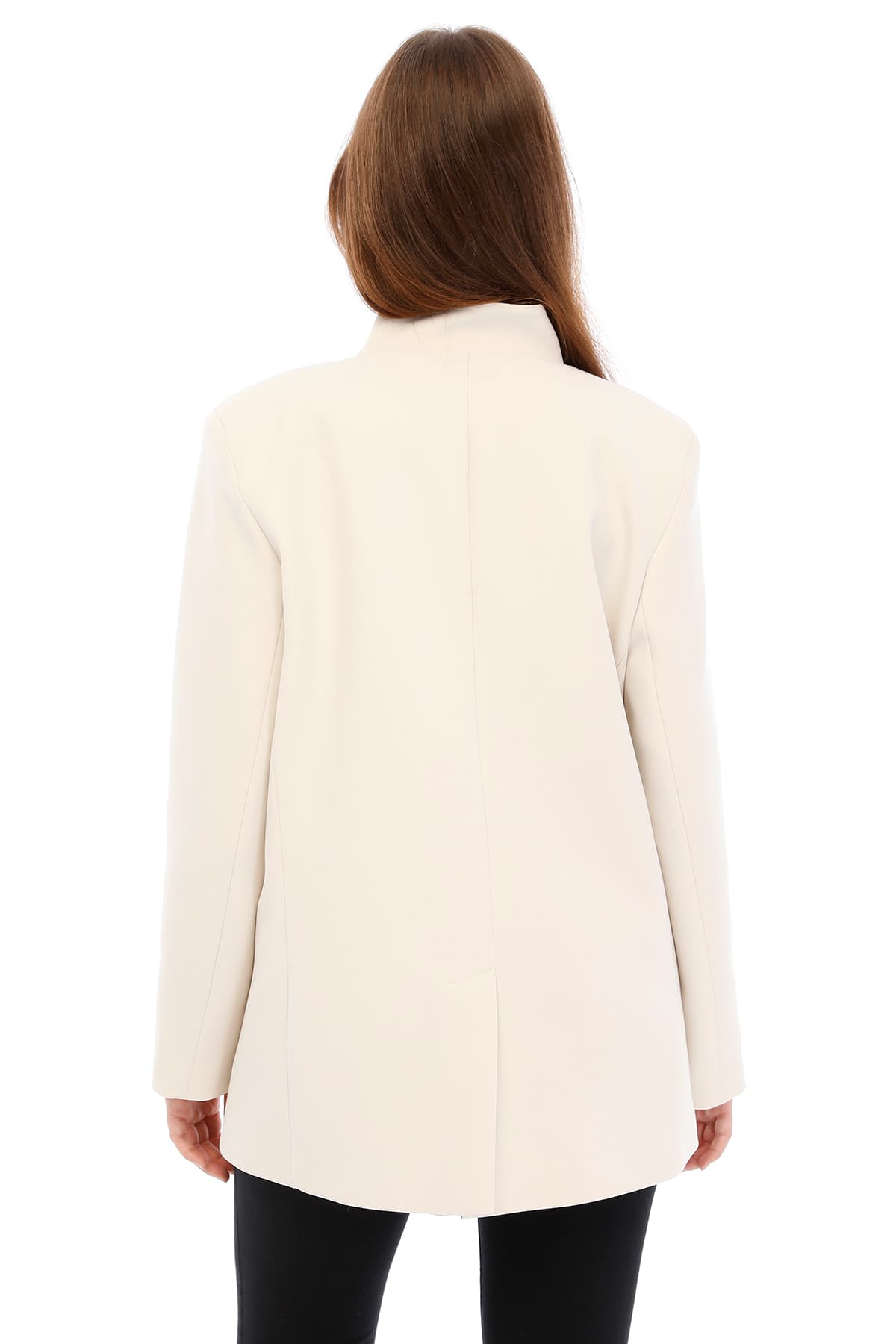 Temiz Kesim Asimetrik Blazer — Bej — görsel 7